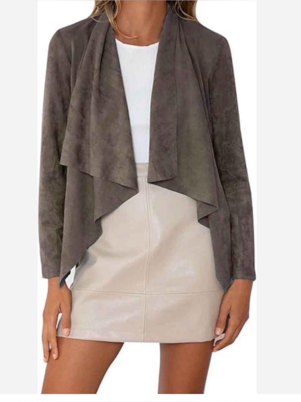 NEW Kut from the Kloth Faux Suede Open Front Jacket Gray Size Medium